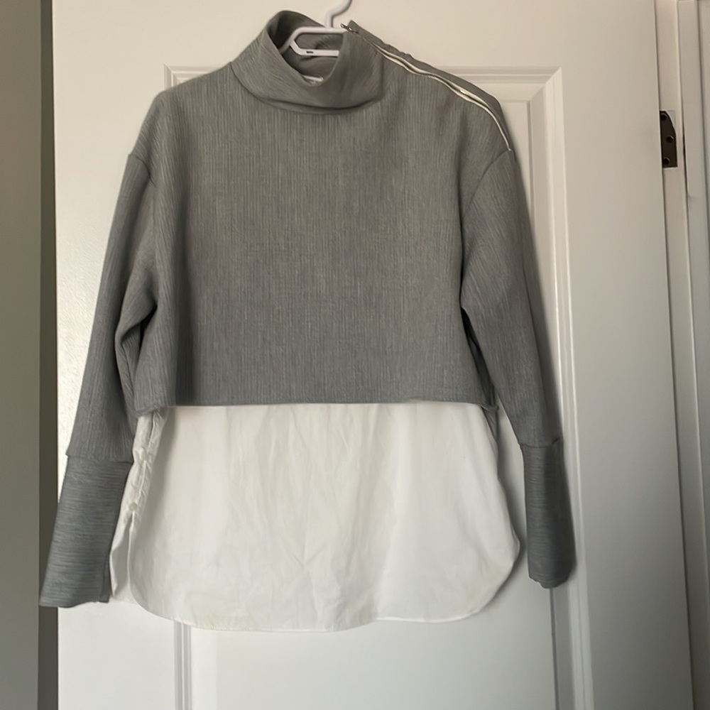 Zara really cool grey crop shirt with attached white button down.  Size medium. - Picture 2 of 10
